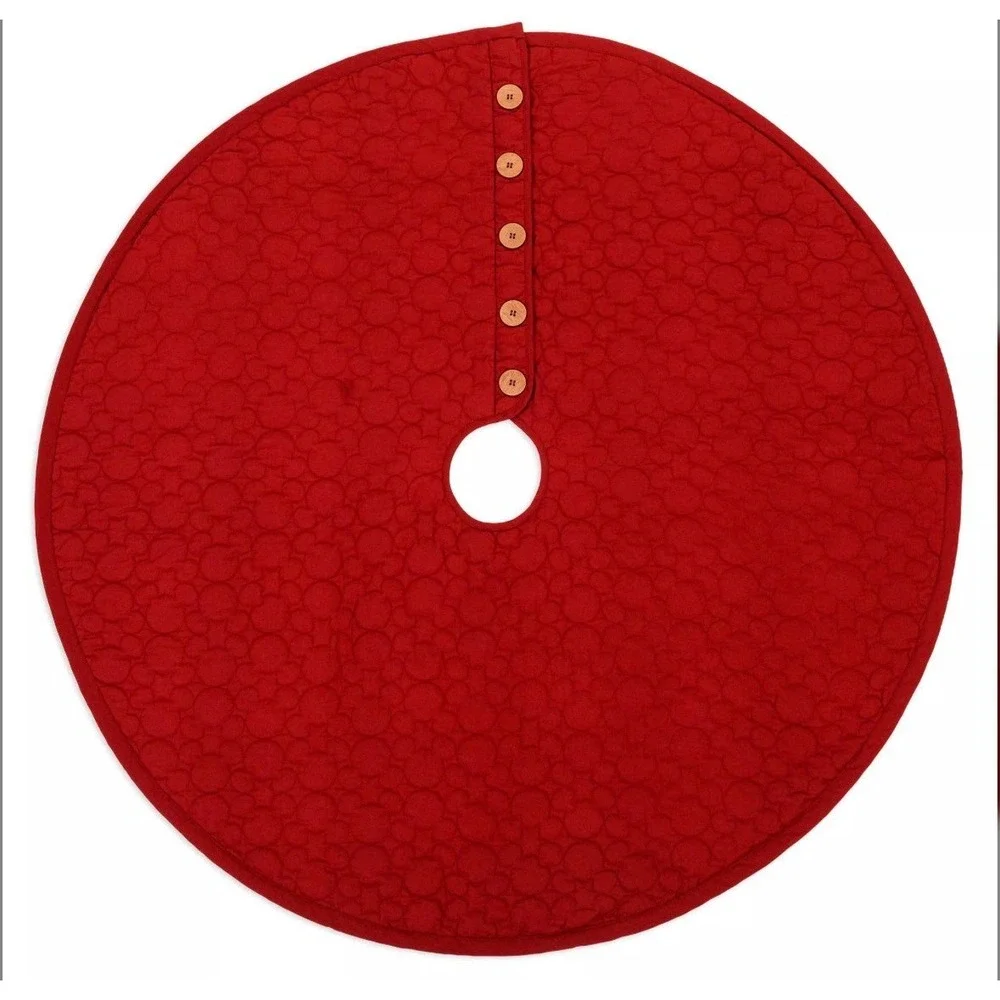 Disney Mickey Mouse Plaid Quilted Christmas Tree Skirt‎ Red Gray 52 Inch Button